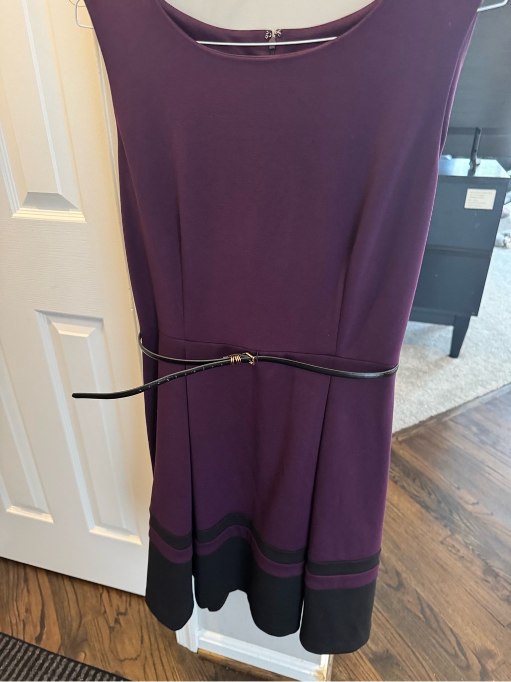 Dana Buchman Purple Sleeveless Fit-and-Flare Dress with Black Trim
